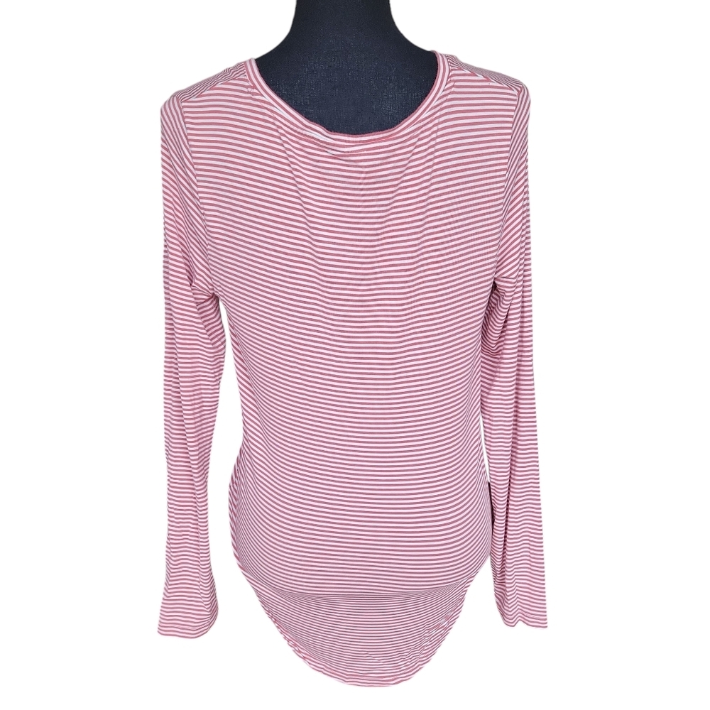 Old Navy Pink and White Stripe Luxe Long Sleeve Tee Women's Size M - Picture 3 of 8